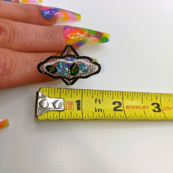 Blue Zircon, Black Spinel Multi-Gemstone Sterling Silver Ring - Picture 6 of 12